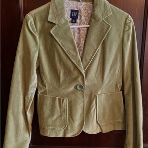 Gap Light Olive Mint Green Sage Velvet Blazer Size 8